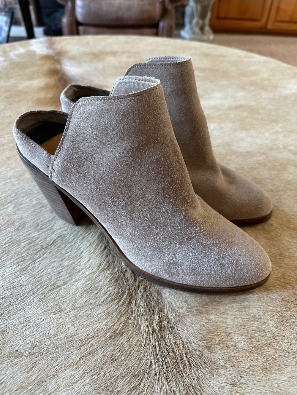 Dolce Vita Taupe Suede Backless Block Heel Mules